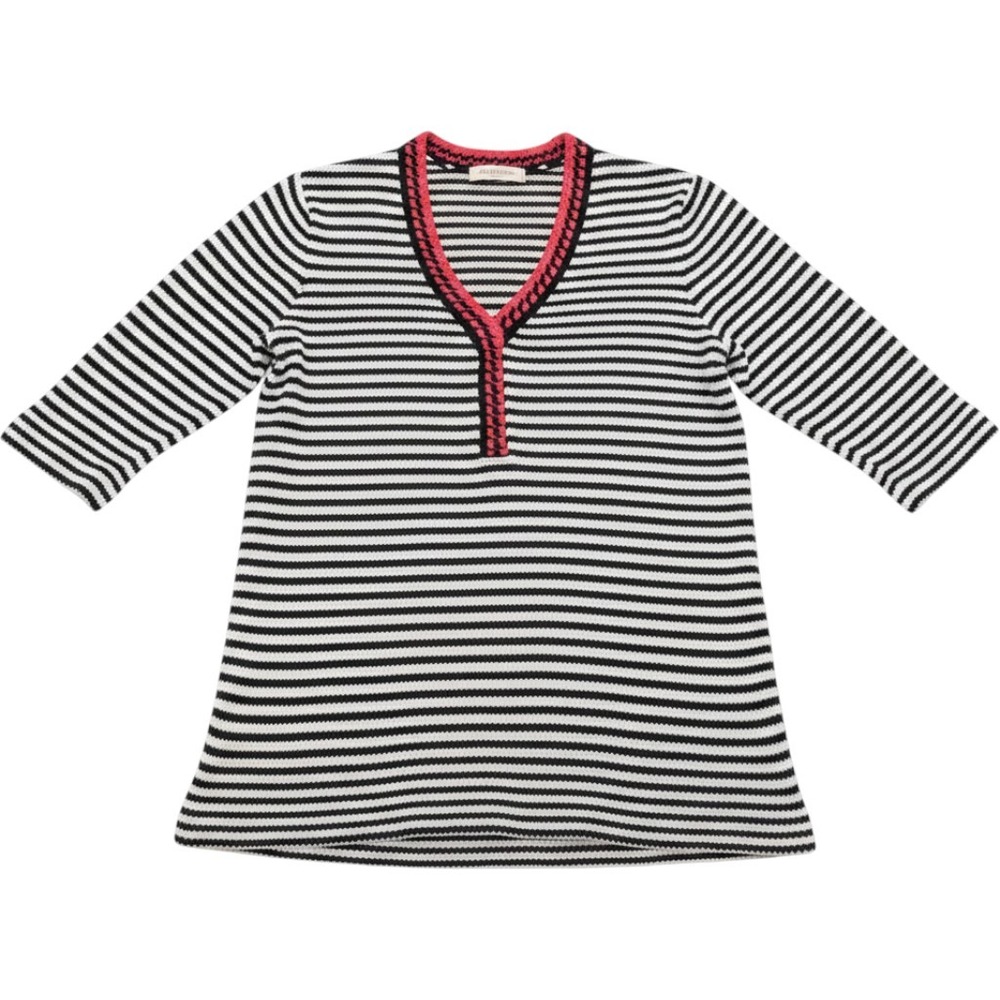 Tory Burch Striped Cotton Knit Tunic Top Navy White Red Trim Size XS